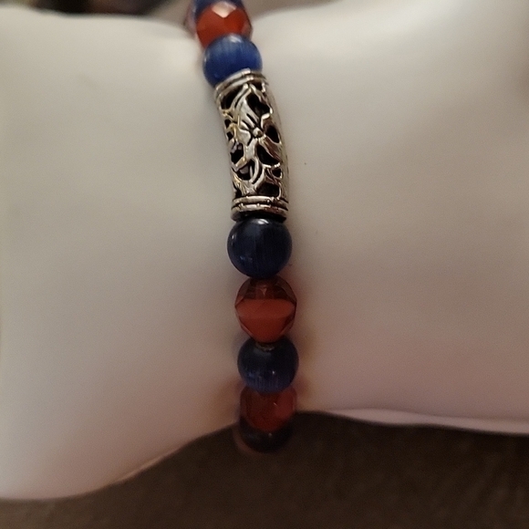 HANDMADE Cat's Eye Czech Glass Beaded Bangle Toggle Bracelet - Picture 3 of 6